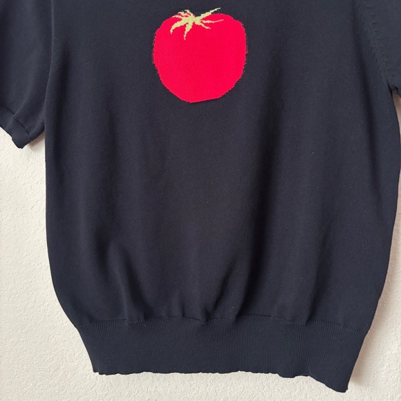 Quirky Tomato Print Short Sleeve Lightweight Knit Sweater Top - Picture 5 of 8